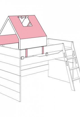 Spiczasty namiot na łóżko PAIDI (łączenia w kolorze białym) Fiona/ Fionn / Kira / Sten / Tiago / Tiny House / Ylvie róż-biały (1384601-8)