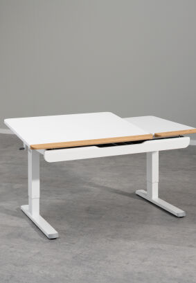 Biurko PAIDI Teenio GT 130 cm prawostronny kredowy-biały/lity dąb (1477836)