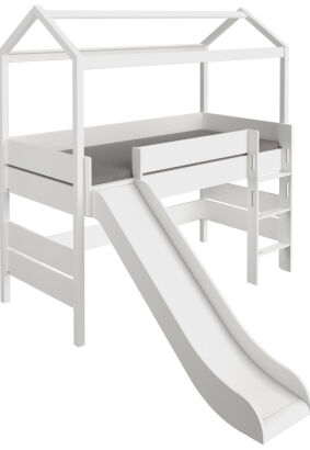 Łóżko do zabawy ze zjeżdżalnią oraz drabinką prostą PAIDI Tiny House kredowy-biały(90x200) (1396571)